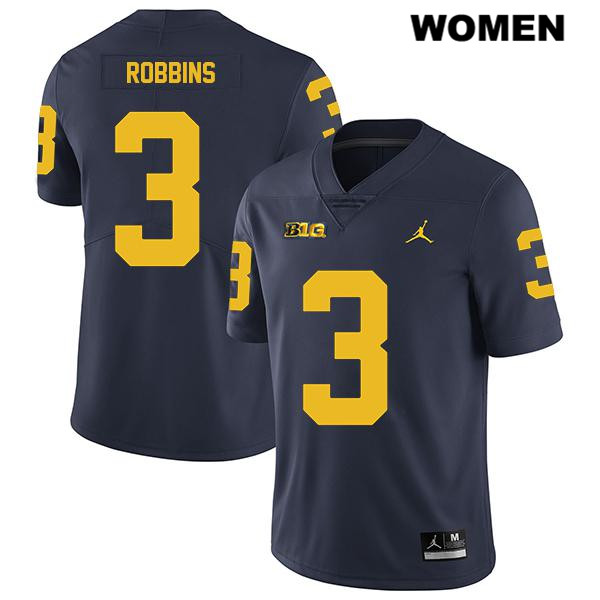 Women's NCAA Michigan Wolverines Brad Robbins #3 Navy Jordan Brand Authentic Stitched Legend Football College Jersey MA25I80RD